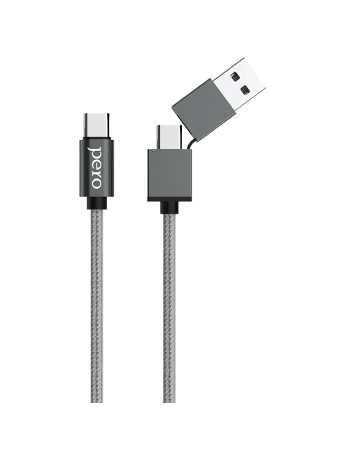 Кабель PERO, DC-07, 1м, Type-C/USB-A to Type-C, 60W, серый