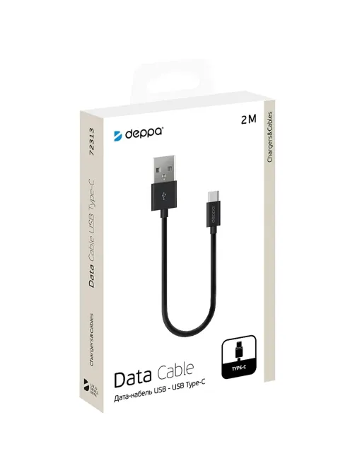 Кабель Deppa (72313)USB-A - USB-C, черный USB 2.0, 2.4A, 2м
