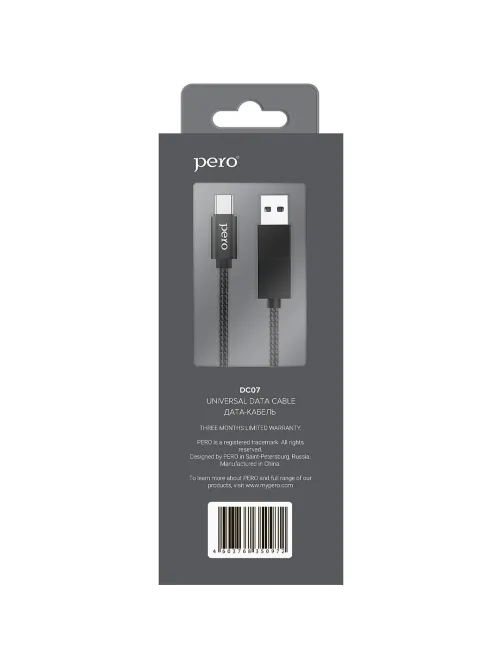 Кабель USB PERO DC-07 UNIVERSAL 2 in 1, USB-A + PD  to Type-C, 1m, Black