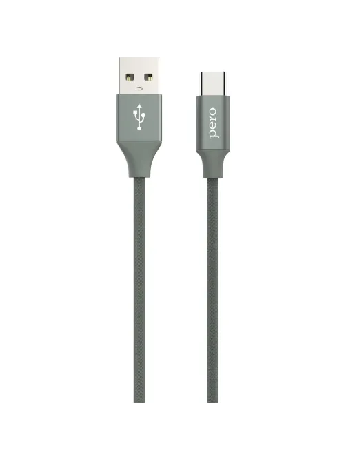 Кабель USB PERO DC-02 Type-C, 3А, 1м, серый