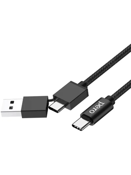 Кабель USB PERO DC-07 UNIVERSAL 2 in 1, USB-A + PD  to Type-C, 1m, Black