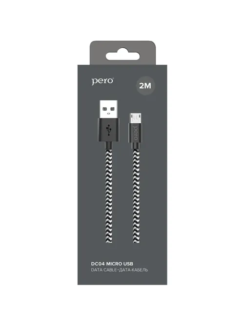Кабель USB PERO DC-04 micro-USB, 2,5А, 2м, Silver-black