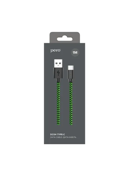 Кабель USB PERO DC-04 Type-C, 3А, 1м, Green-black (Fast Charge)