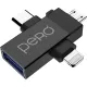 Адаптер PERO AD14 OTG LIGHTNING+USB-C+MICRO-USB TO USB 3.0, черный