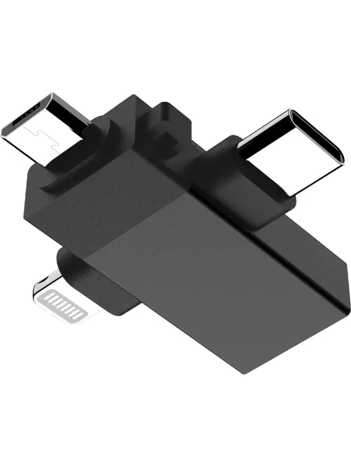 Адаптер PERO AD14 OTG LIGHTNING+USB-C+MICRO-USB TO USB 3.0, черный