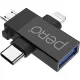 Адаптер PERO AD14 OTG LIGHTNING+USB-C+MICRO-USB TO USB 3.0, черный