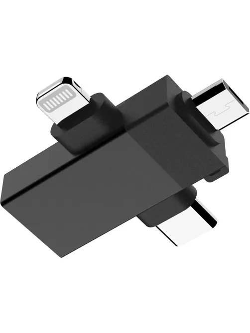 Адаптер PERO AD14 OTG LIGHTNING+USB-C+MICRO-USB TO USB 3.0, черный