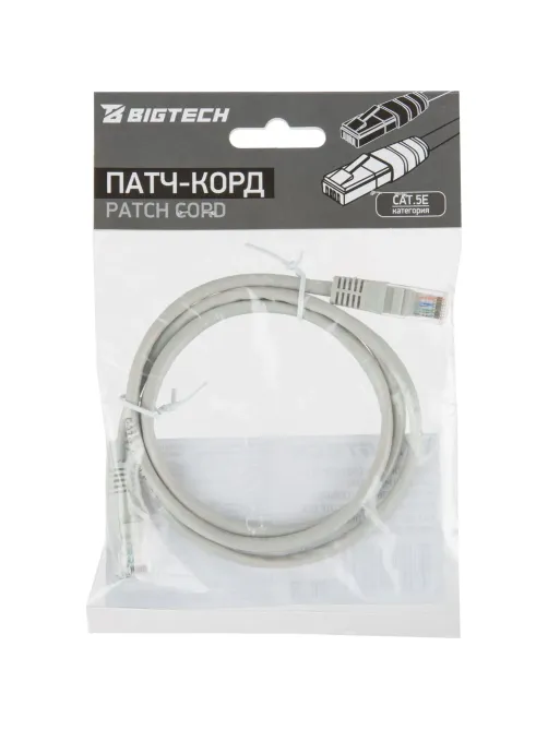 Патч-корд BigTech OPCC002 UTP CCA кат.5e/1м/литой/многожильный (серый)