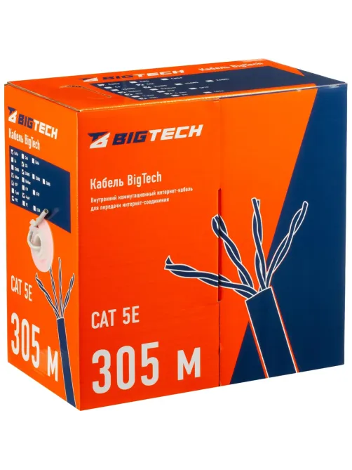 Кабель BigTech BT-CECR-013 CCA UTP 4 пары, кат.5e AWG24 PVC 305м сер