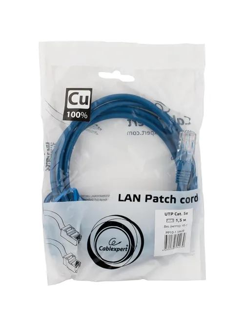 Патч-корд UTP Cablexpert PP10-1.5M/B кат.5e, 1.5м, литой, (синий)