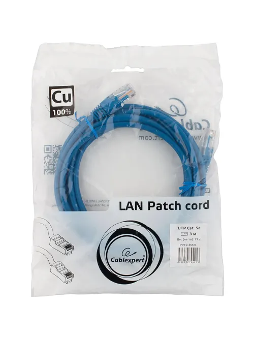 Патч-корд UTP Cablexpert PP10-3M/B кат.5e, 3м, литой, (синий)