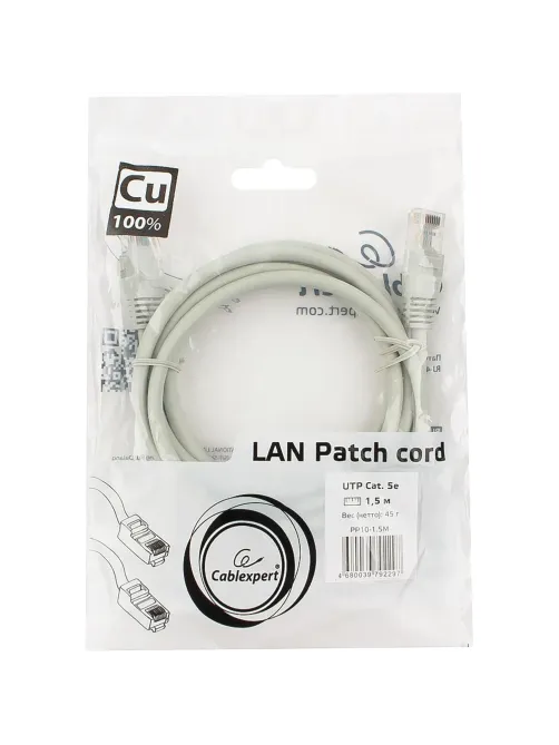 Патч-корд UTP Cablexpert PP10-1.5M кат.5e, 1.5м, литой, (серый)