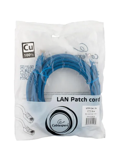 Патч-корд UTP Cablexpert PP10-5M/B кат.5e, 5м, литой, (синий)