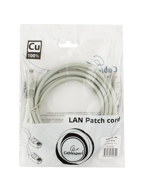 Патч-корд UTP Cablexpert PP10-3M кат.5e, 3м, литой, (серый)