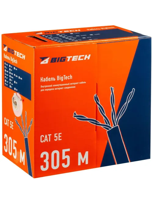 Кабель BigTech BT-CECR-001 медь UTP 4 пары, кат.5e AWG25 PVC 305м сер