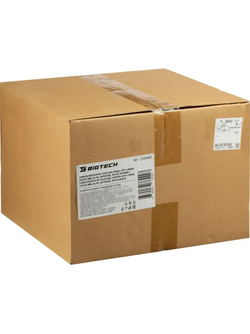 Кабель BigTech BT-CECR-008 медьUTP 4пары кат.5e AWG24 PE Outd.трос 305м чер