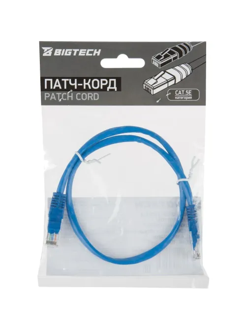Патч-корд BigTech OPCC013 UTP CCA кат.5e/0.5м/литой/многожильн (синий)