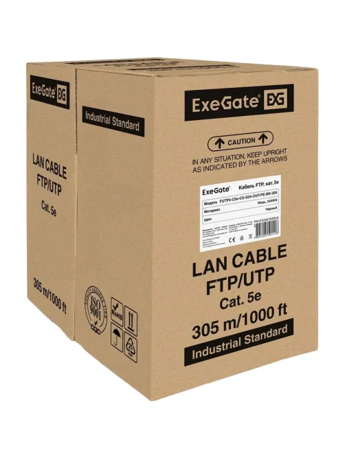 Кабель ExeGate FUTP4-C5e-CU-S24-OUT-PE-BK-305-FLUKE FTP