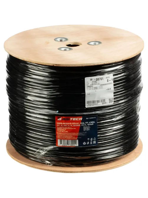 Кабель BigTech BT-CECR-007 медь FTP 4пары, кат.5e AWG24 PE Outdoor 305м чер