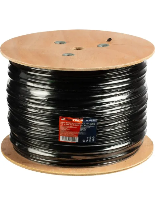 Кабель BigTech BT-CECR-008 медьUTP 4пары кат.5e AWG24 PE Outd.трос 305м чер