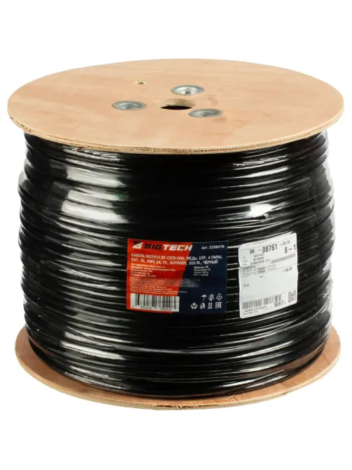 Кабель BigTech BT-CECR-006 медь UTP 4пары, кат.5e AWG24 PE Outdoor 305м чер