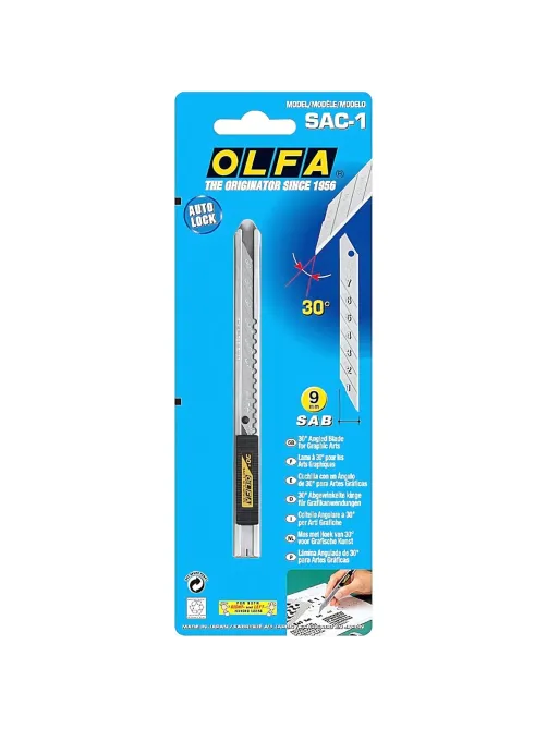 Нож OLFA для графических работ, корпус из нерж.стали, 9мм OL-SAC-1