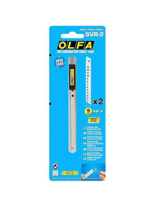 Нож OLFA корпус из нерж.стали, автофиксатор, 9мм, OL-SVR-2