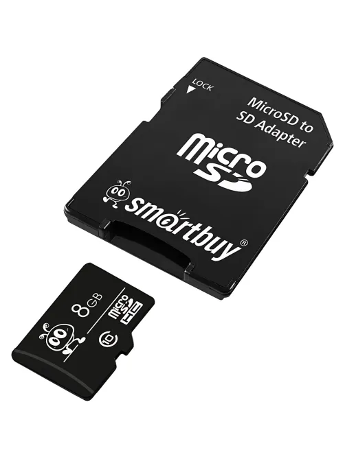 Карта памяти Smartbuy (SB8GBSDCL10-01)micro SDHC 8GB Сl.10 (с ад. SD)