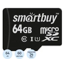Карта памяти Smartbuy micro SDXC 64GB Class 10 UHS-1 SB64GBSDCL10-00