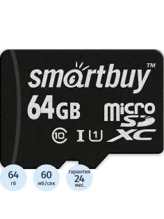 Карта памяти Smartbuy micro SDXC 64GB Class 10 UHS-1 SB64GBSDCL10-00