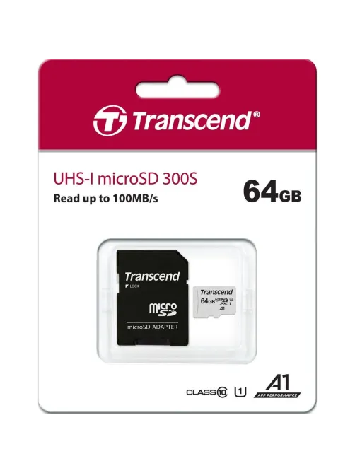 Карта памяти Transcend 300S microSDXC 64Gb UHS-I Cl10 +ад, TS64GUSD300S-A