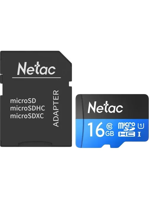 Карта памяти Netac MicroSD card P500 Standard 16GB, retail version w/SD