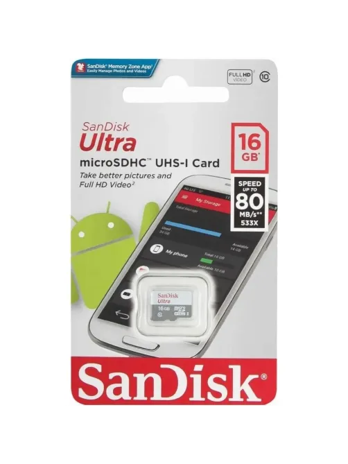 Карта памяти SanDisk microSD 16GB microSDHC Class 10 Ultra 80MB/s