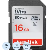 Карта памяти SanDisk (SDSDUNC-016G-GN6IN)Ultra 16GB SDHC 80MB/s Cl.10 UHS-I