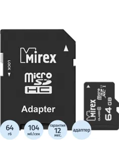 Карта памяти Mirex microSDХC с адапт 64Gb UHS-I/U1/class 10(13613-AD10SD64)