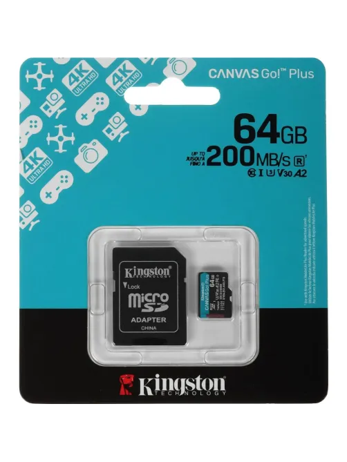 Карта памяти microSDXC Kingston 64G Go Plus G4 200R V30 с адапт. SDCG4/64GB
