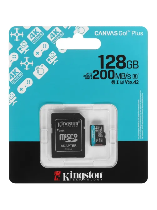 Карта памяти microSDXC Kingston 128G Go Plus G4 200R V30 адапт. SDCG4/128GB