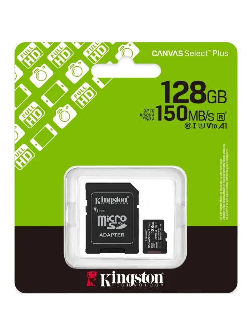 Карта памяти Kingston micro SDXC,128GB,Canvas Select Plus,150MB/s,с адапт