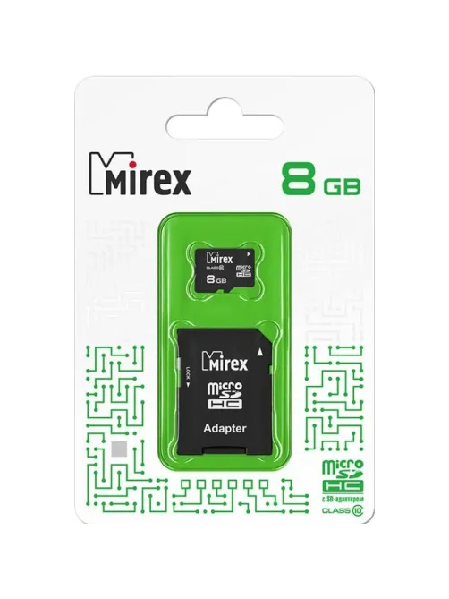 Карта памяти Mirex microSDHC с адаптером 8Gb (class 10) (13613-AD10SD08)