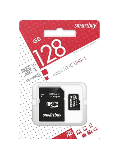 Карта памяти SmartBuy microSDXC 128Gb UHS-I Cl10 +ад, SB128GBSDCL10-01