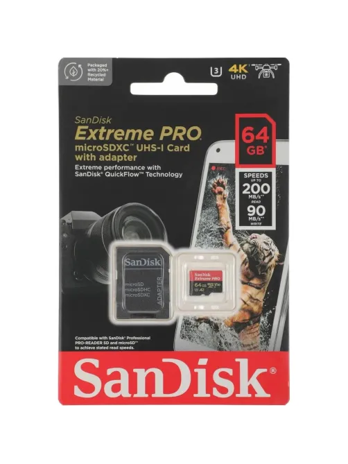 Карта памяти SanDisk mic.SDXC Cl.10 UHS-I A2 C10 V30 U3 SDSQXCU-064G-GN6MA