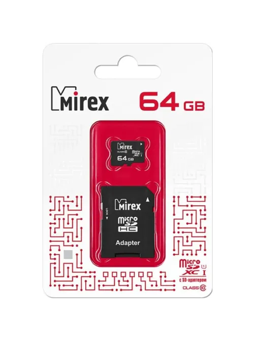 Карта памяти Mirex microSDХC с адапт 64Gb UHS-I/U1/class 10(13613-AD10SD64)
