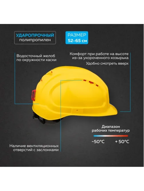 Каска TOPFORT УНИВЕРСАЛ 304 с храповиком желтая