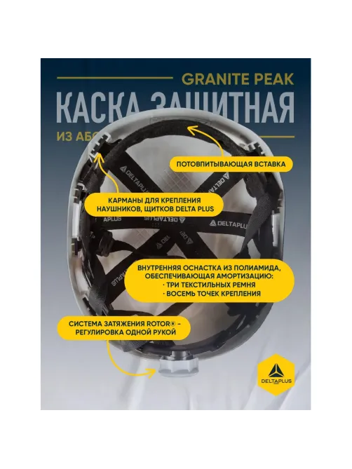 Каска защитная DELTA PLUS GRANITE PEAK, белая (GRAPEBCFL)