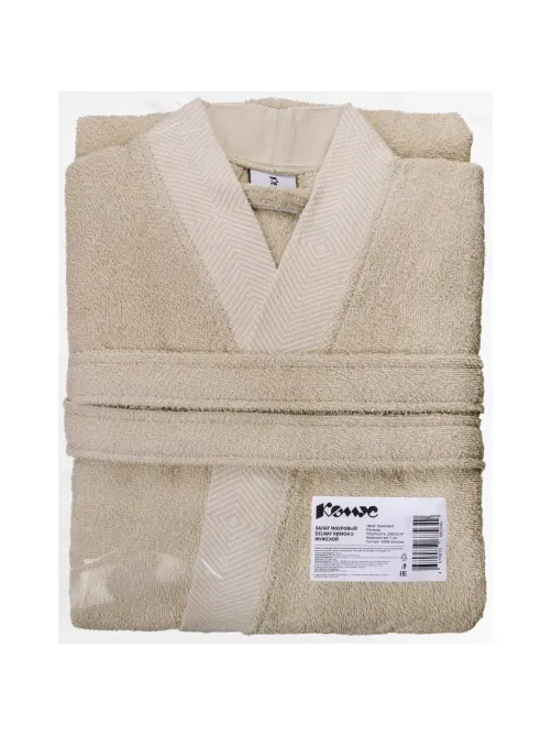 Халат Махровый Мужской Комус DELRAY Кимоно бежевый, L-XL,300 гр/м2