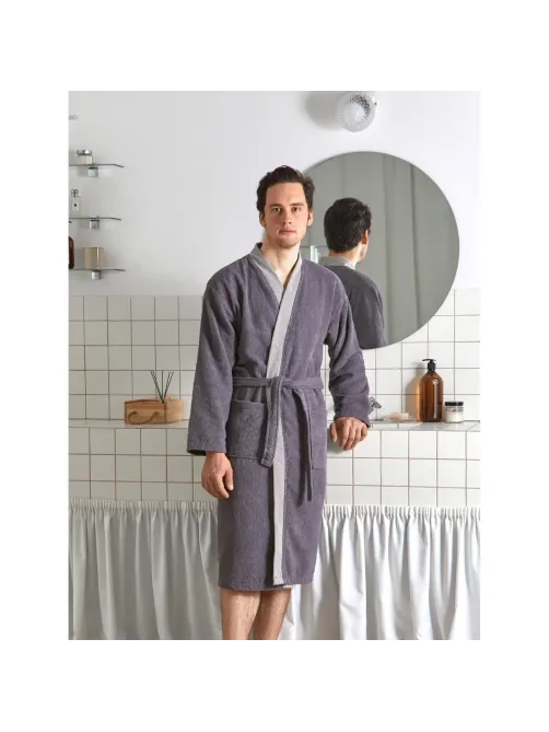 Халат Махровый Мужской Комус DELRAY Кимоно антрацит, L-XL, 300 гр/м2