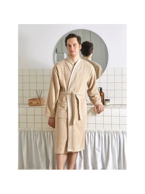 Халат Махровый Мужской Комус DELRAY Кимоно бежевый, XXL,300 гр/м2