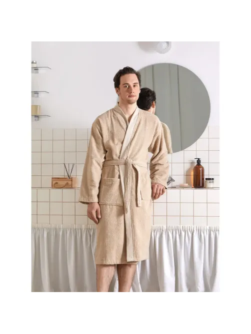 Халат Махровый Мужской Комус DELRAY Кимоно бежевый, XXL,300 гр/м2