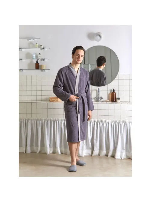 Халат Махровый Мужской Комус DELRAY Кимоно антрацит, L-XL, 300 гр/м2