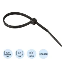 Хомут стяжка нейлоновая Topfort 3х100 (2,5х100 мм) чёрный 100 шт/уп